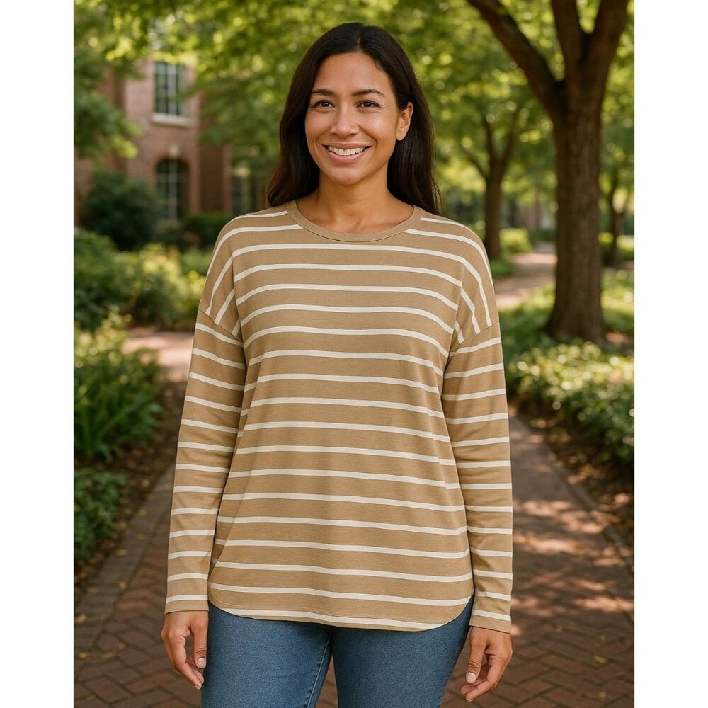 New Gap Lg Womens Soft Scoop Neck Top Long Sleeve Shirt Casual Stripe Pullover